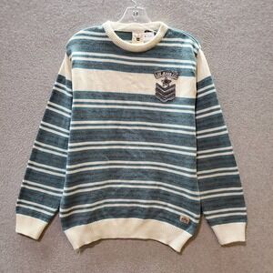 VINTAGE Lee Women Sweater XL‎ Blue Striped Logo Patched Star Long Sleeve 90s